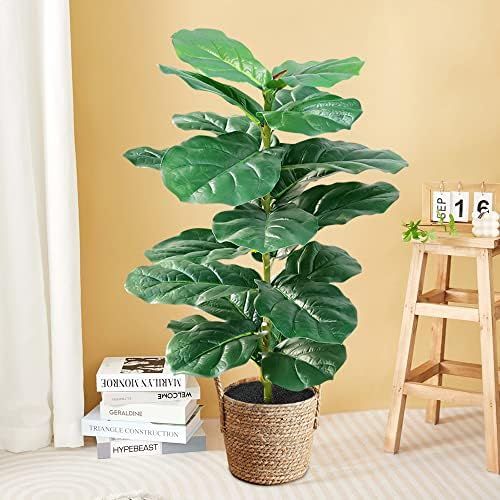 Kayfia Artificial Plants for Home Decor Indoor Faux Plant Fiddle Leaf Fig Tree 31.5" Tall with 24 Le | Amazon (US)