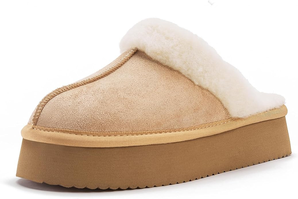 Women's Platform Slippers for Women Slip-on Slippers Winter Fluffy Warm Comfy Furry Shoes for Out... | Amazon (US)