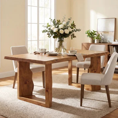 63-Inch Live Edge Wood Dining Table, Modern Farmhouse Kitchen Table with Curved Sculpted Legs for 4-6 | Wayfair North America