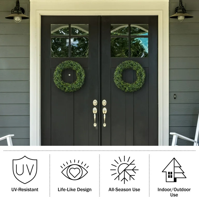 19.5-Inch Artificial Boxwood Wreath for Front Door Home Decor by Pure Garden - Walmart.com | Walmart (US)