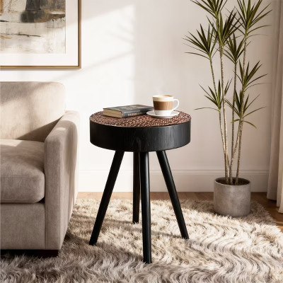 GDFStudio Min Contemporary Wooden Round Side Table with Carved Tabletop, Black | Target