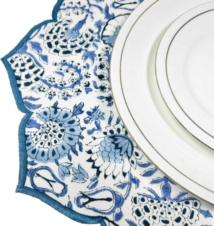 CPC Cotton Placemats Set of 4-Handmade Block Printed Double Layered, Machine Washable, Flower Sca... | Amazon (US)