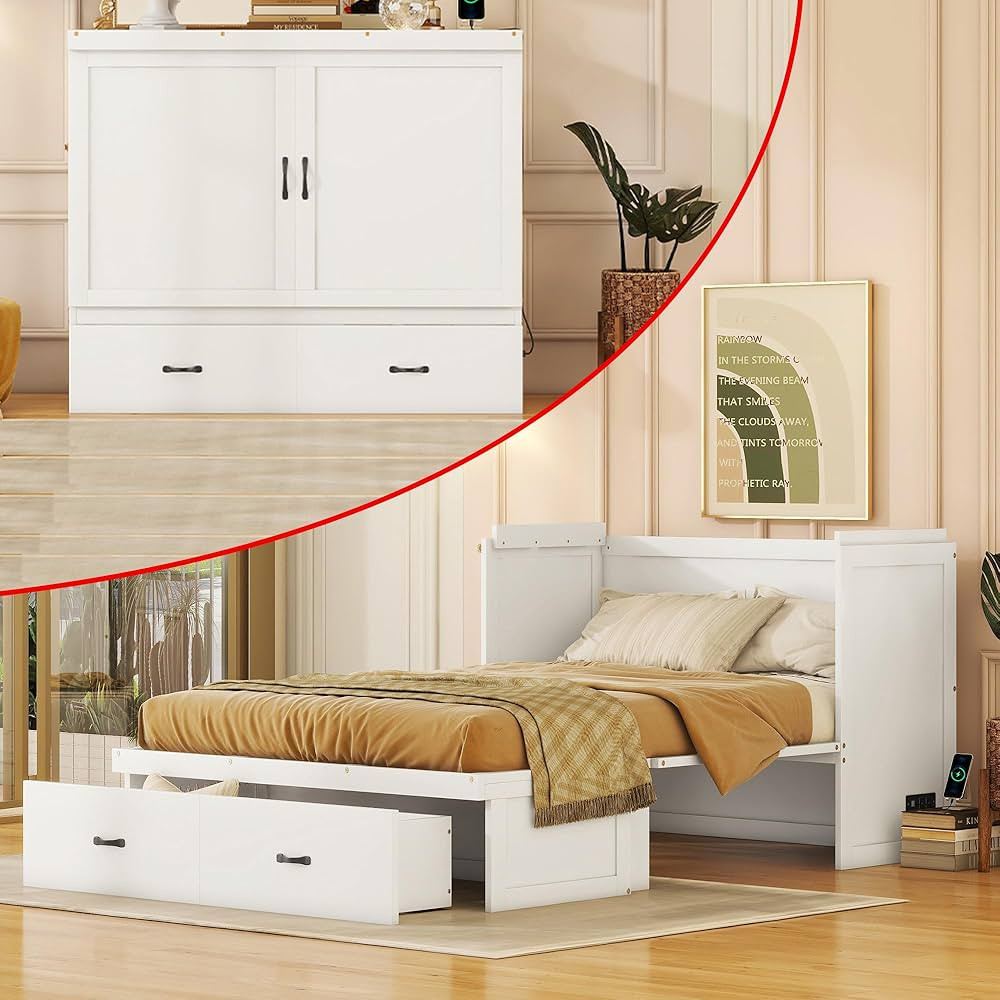 Full Murphy Bed, Modern Wall Bed with Drawer, Full Murphy Cabinet Bed with USB Port, Full Size Wo... | Amazon (US)