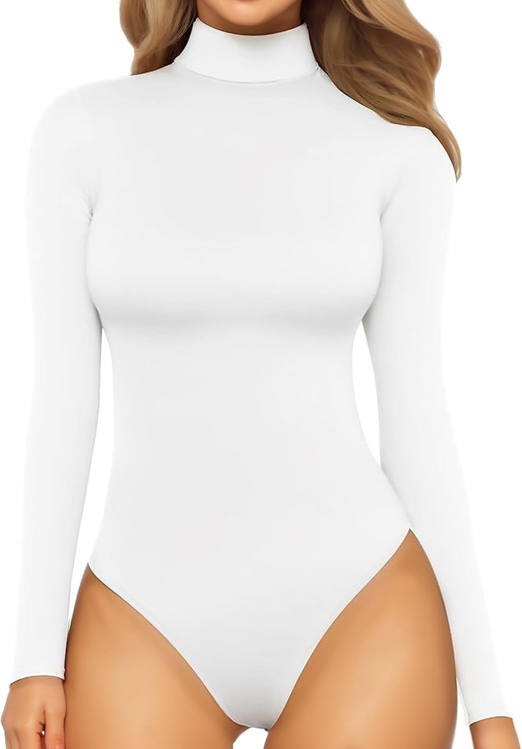 MANGOPOP Women's Mock Turtle Neck Long Sleeve Tops Bodysuit Jumpsuit | Amazon (US)