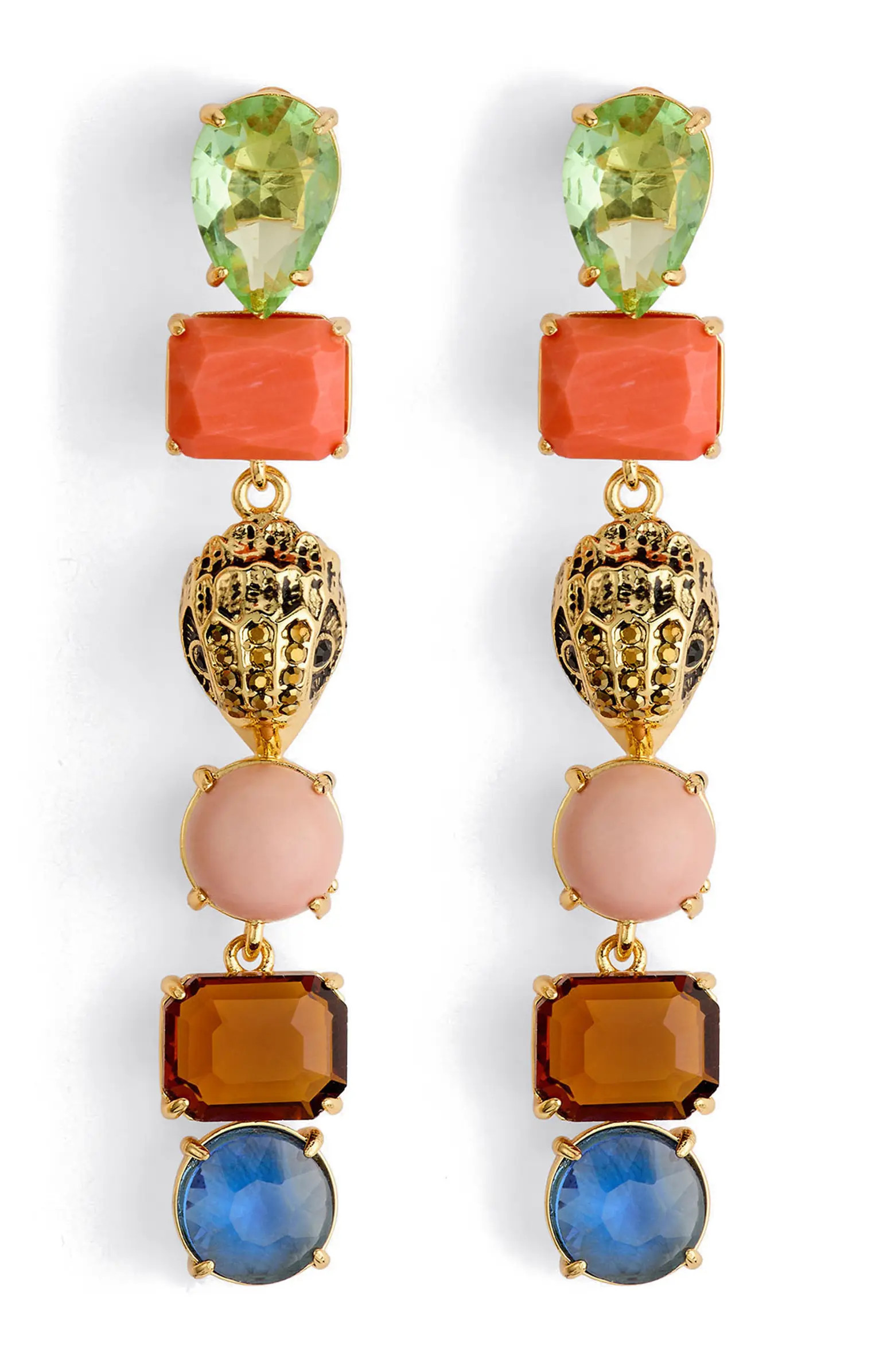 Kurt Geiger London Mixed Crystal & Semiprecious Stone Linear Drop Earrings | Nordstrom | Nordstrom