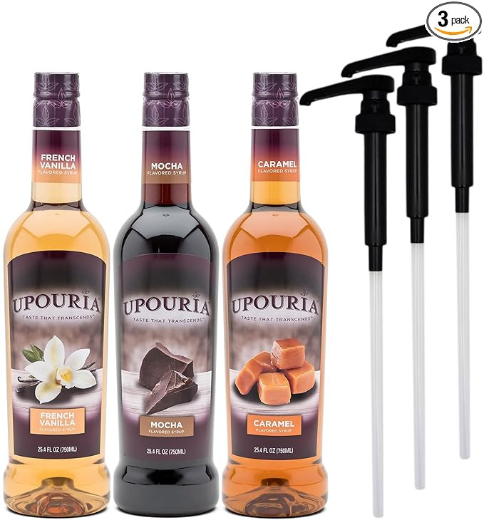 Upouria Coffee Syrup Variety Pack - French Vanilla, Mocha, and Caramel Flavoring, 100% Gluten Fre... | Amazon (US)