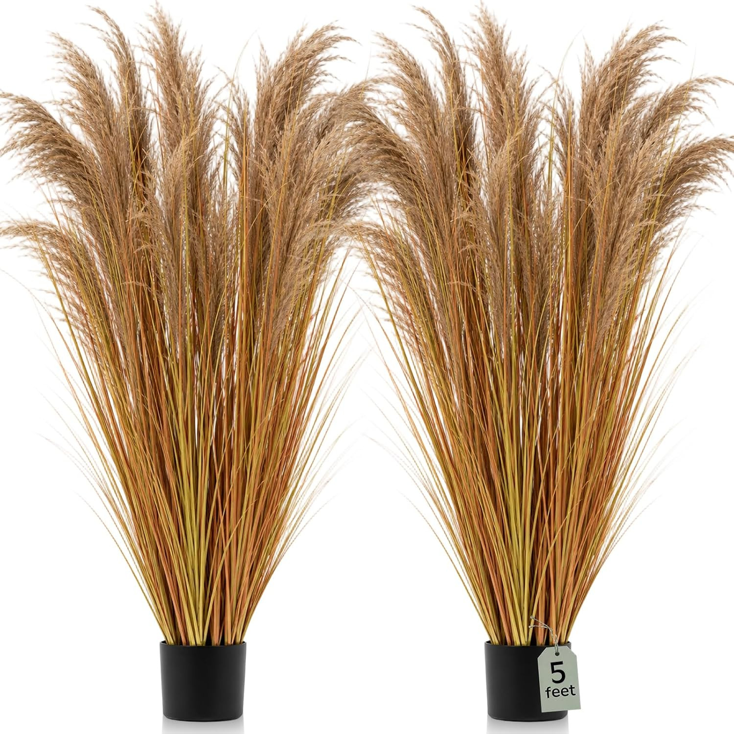 Jexine 2 Pcs Pampas Grass Potted Plants 5 ft Tall Artificial Grass Potted Artificial Greenery Floor Plants Tall in Pot for Housewarming Gift House Garden Bathroom Lobby Outdoor Decoration (Autumn) | Amazon (US)