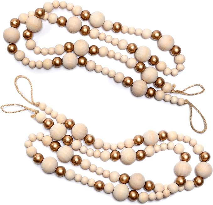 Christmas Tree Wood Bead Garland 2pk 48 Inch Each (96 inch Total), Wood Christmas Tree Garland, W... | Amazon (US)