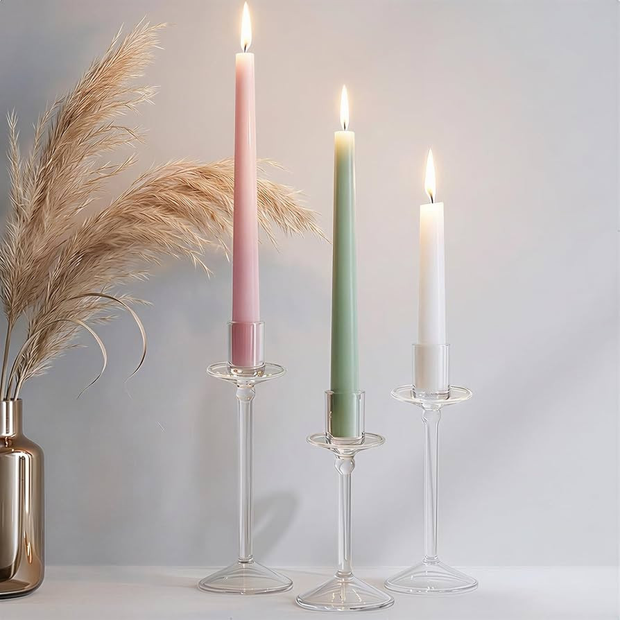 CHILL RECIPE Candle Holder Glass Taper Candlestick Holders with Built-in Candle Drip Protectors f... | Amazon (US)