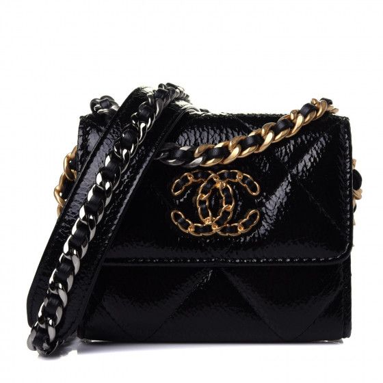 CHANEL

Shiny Crumpled Calfskin Quilted Chanel 19 Flap Coin Purse With Chain Black | Fashionphile