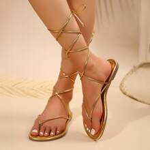 Stylish Womens LaceUp Flat Sandals For Summer Comfortable And Dressy Open Toe Strappy Shoes | SHEIN