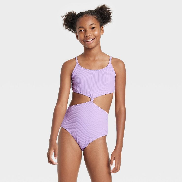 Girls' Forever Vacay Solid One Piece Swimsuit - art class™ Purple | Target