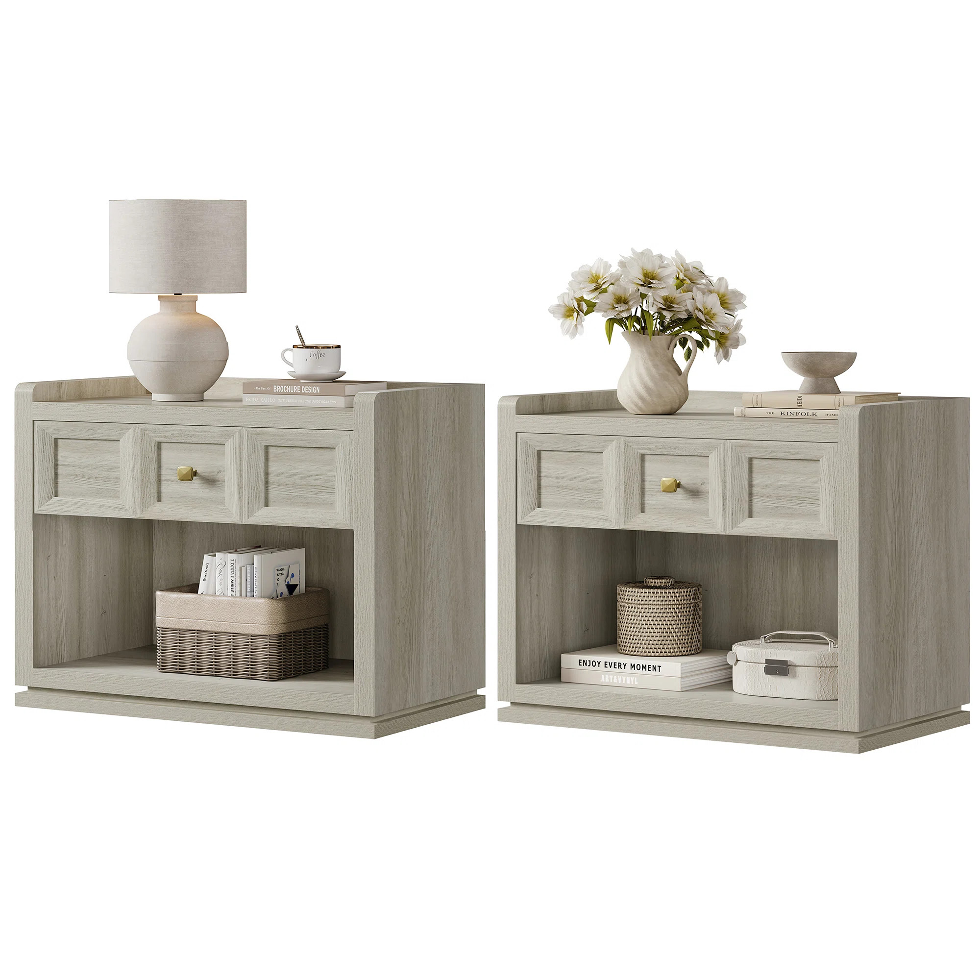 30.7'' W  Nightstands With 1 Drawer And 1 Open Storage Cabinet (Set of 2) | Wayfair North America