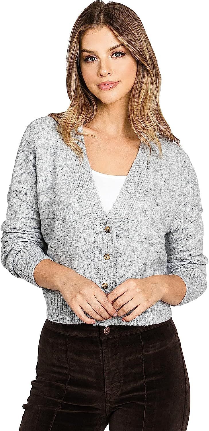 Love Tree Women's Juniors Classic Crop Cardigan Sweater | Amazon (US)