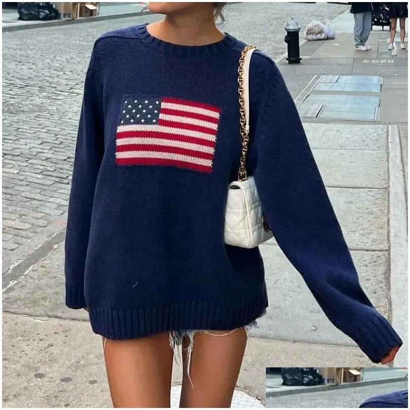 Women'S Sweaters Womens Sweaters Women Flag Vintage Casual Long Sleeve Crew Neck Loose Fit Knit P... | DHGate