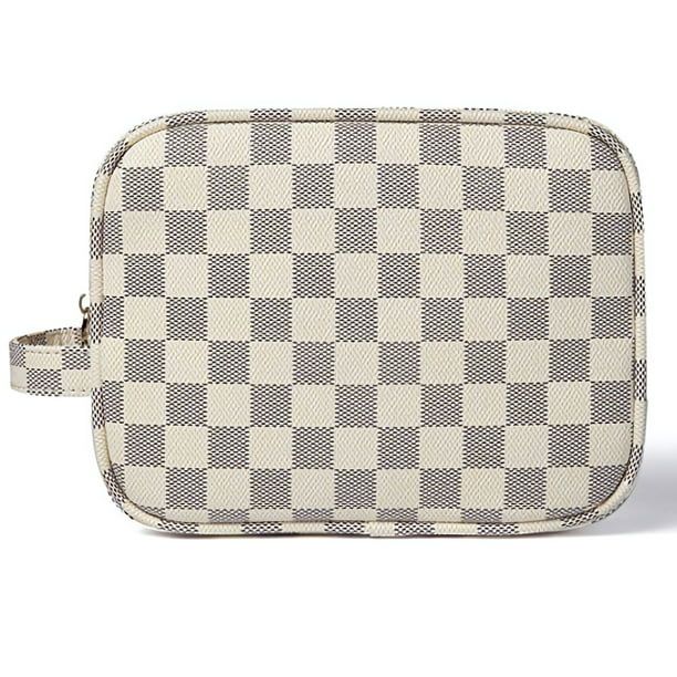 T.Sheep Luxury Checkered Make Up Bag, PU Vegan Leather Cosmetic Toiletry Travel Bag-Beige | Walmart (US)