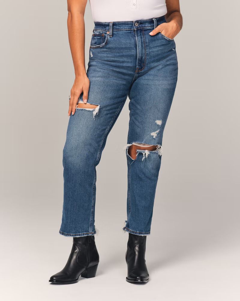 Women's Ultra High Rise Ankle Straight Jeans | Women's Bottoms | Abercrombie.com | Abercrombie & Fitch (US)