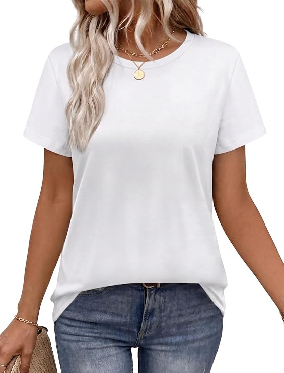 T Shirts for Women Summer Short Sleeve Crewneck Tops Graphic Basic Tees | Rosemia Soft Stretchy B... | Amazon (US)