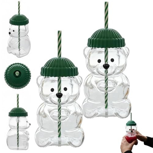 2025 New Bear Straw Cup, Cute Bear Glass Cup with Straw, 20oz Reusable Bears Cup with Lid, Aesthetic Iced Coffee Cup for Milk Tea, Juice, Beer & Cocktails | Christmas Gift for Women & Kids (2 Pcs) | Amazon (US)