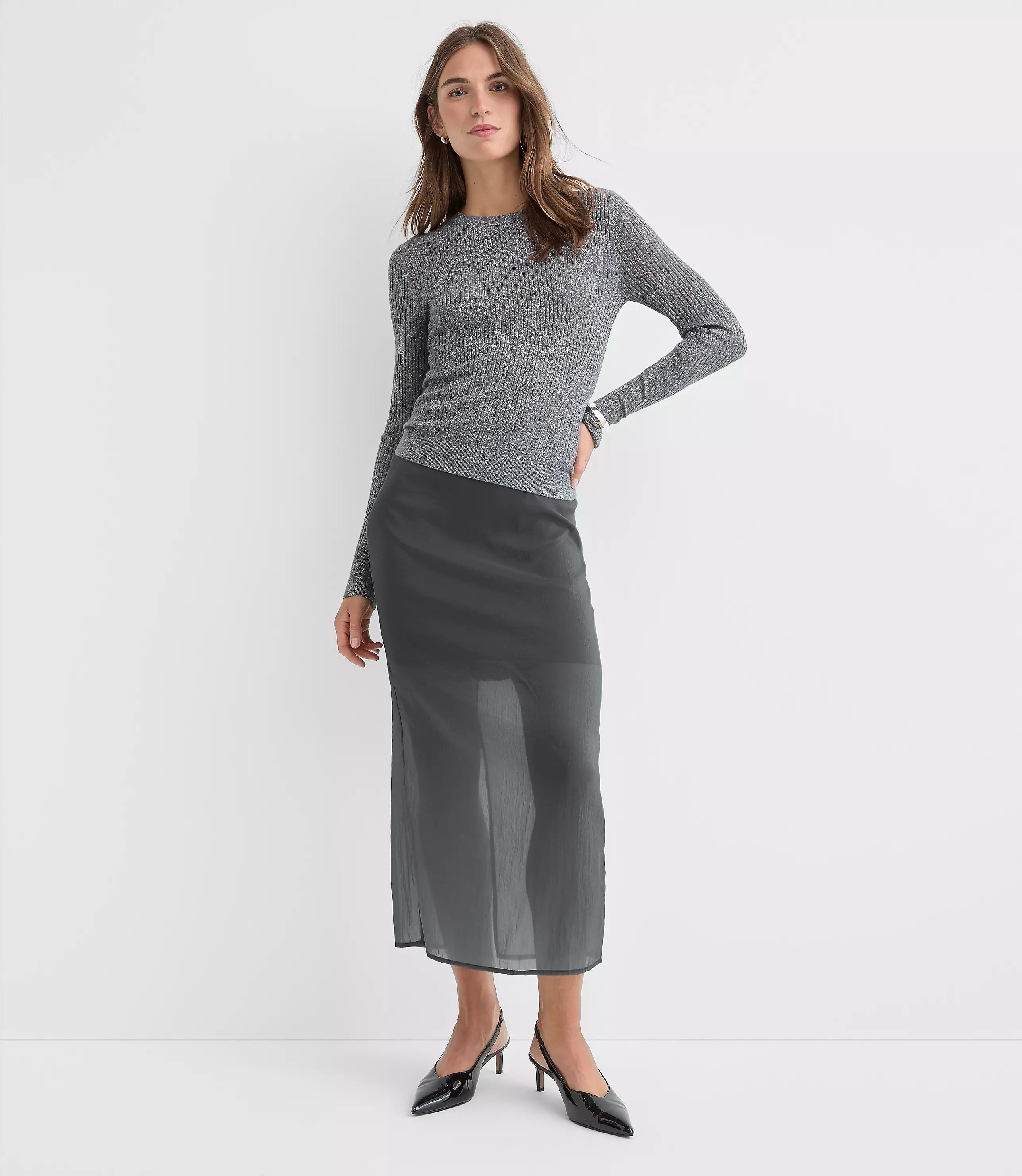Sheer Overlay Midi Skirt | LOFT