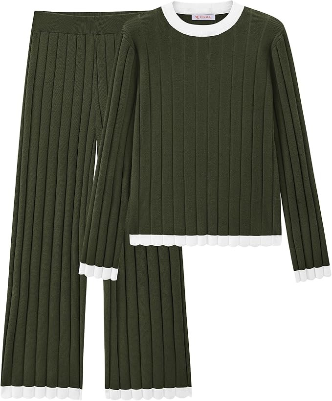 KIRUNDO Fall Sweater Sets Women 2 Piece Clothing Set Ribbed Knit Long Sleeve Soft Pullover Wide L... | Amazon (US)