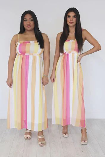 Cancun Crushing Pink and Yellow Smocked Maxi Dress | Pink Lily