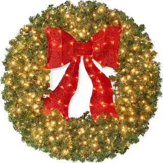 Best Choice Products 48 in. Green Pre-Lit 250 LED Lights Fir Artificial Christmas Wreath Decor wi... | The Home Depot