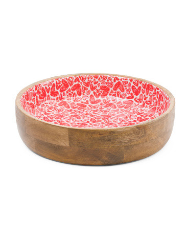 Large Hearts Wood And Enamel Bowl | TJ Maxx
