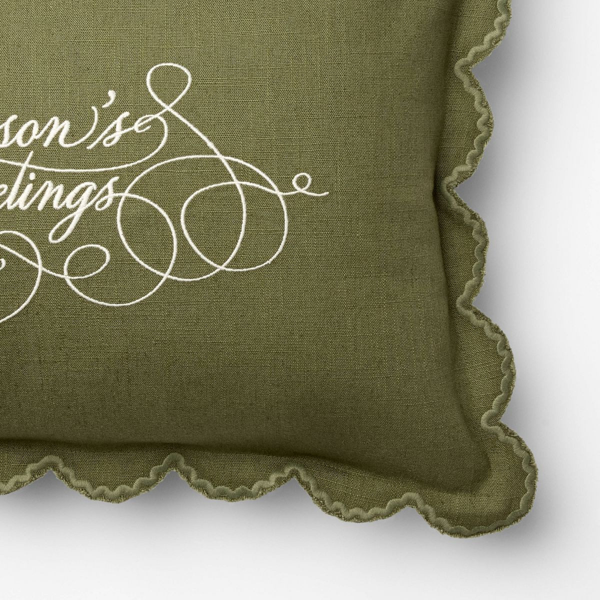 14"x20" Embroidered Season's Greetings Pillow Green - Threshold™ designed with Studio McGee | Target