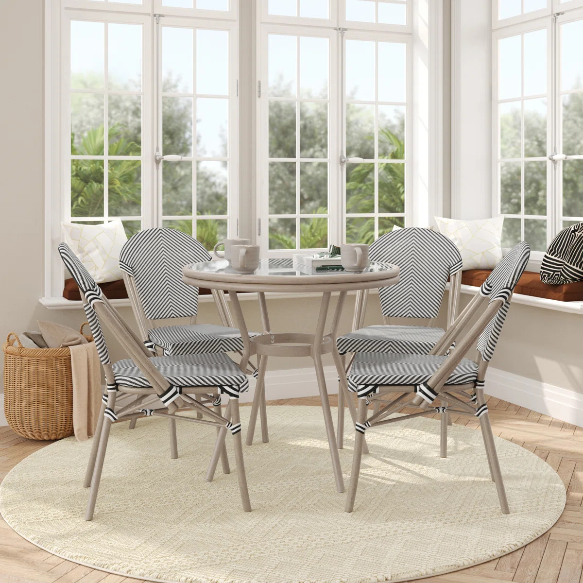Rylan Indoor/Outdoor Commercial Bistro Set with Table and Four Chairs | Wayfair North America