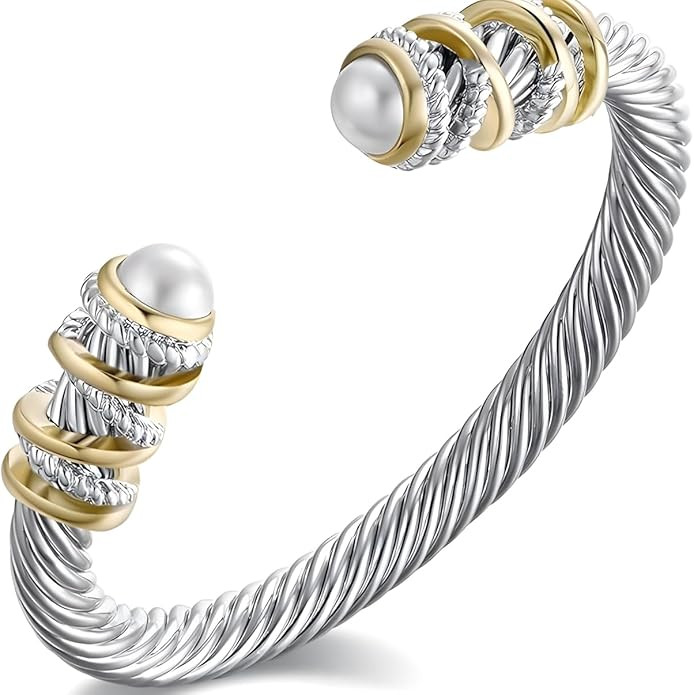 Elegant Twisted Cable Bangle Bracelet for Women - Open Cuff Classic Jewelry Gift for Anniversary,... | Amazon (US)