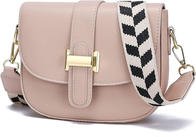 SUANNI Wide Strap Crossbody Bags,Small Leather Flap Shoulder Bag with Adjustable Strap,Designer H... | Amazon (US)