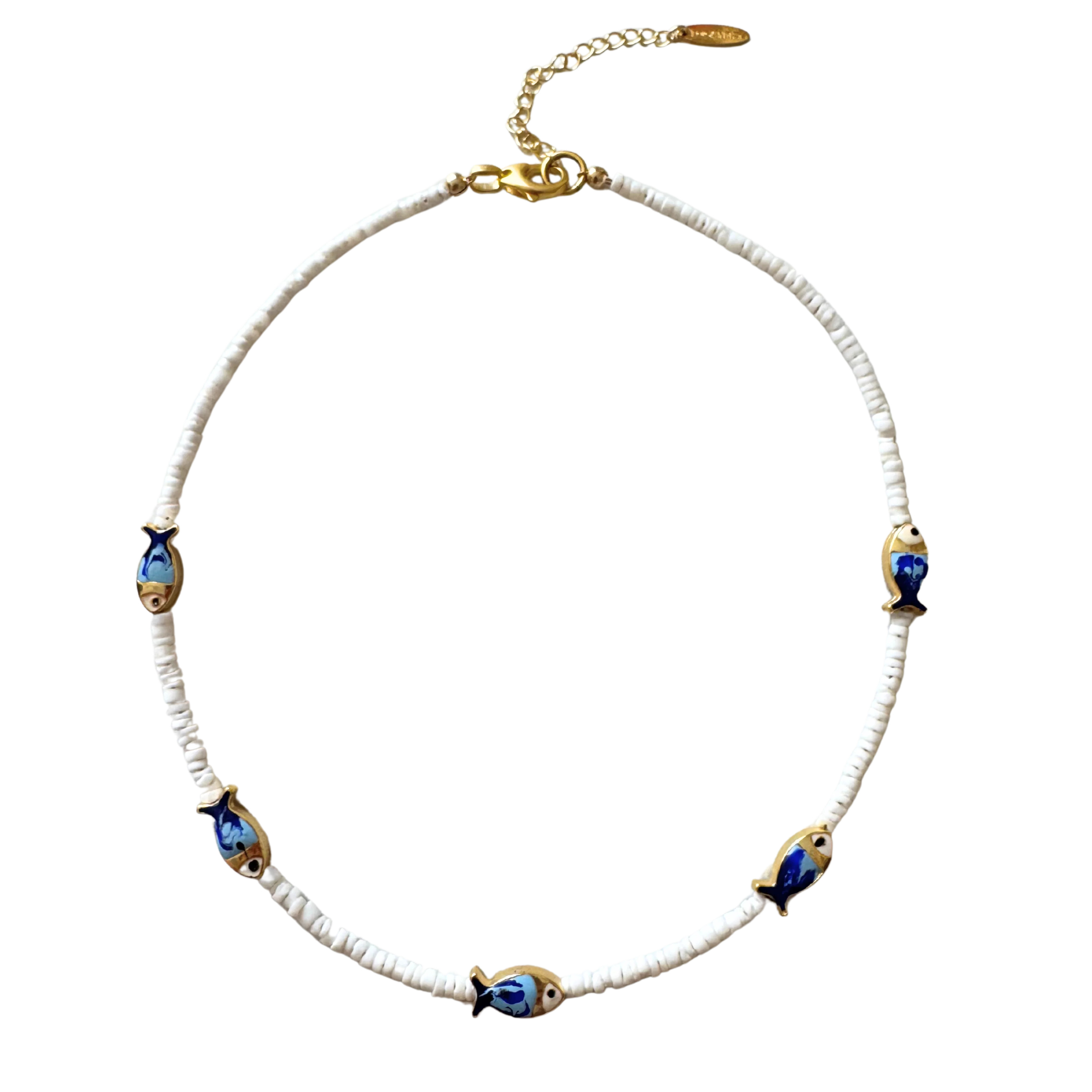 White Heishi Blue Fish Necklace | Logan Tay