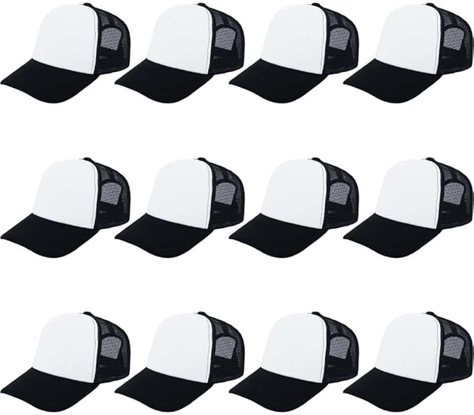 ZH 12 Pcs Sublimation Trucker Hats Blank Mesh Baseball Cap Polyester Bulk Mesh Trucker Hat for Me... | Amazon (US)