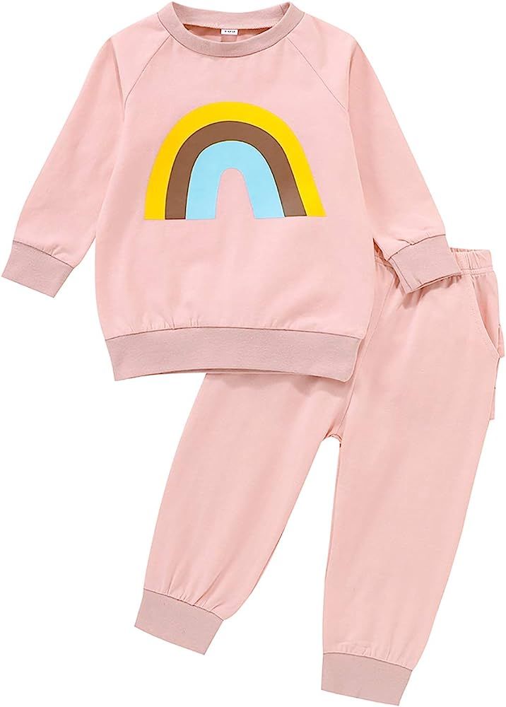 Toddler Baby Girl Clothes Fall/Autumn Winter Outfits Rainbow Long Sleeve Sweatshirts Tops Shirts ... | Amazon (US)