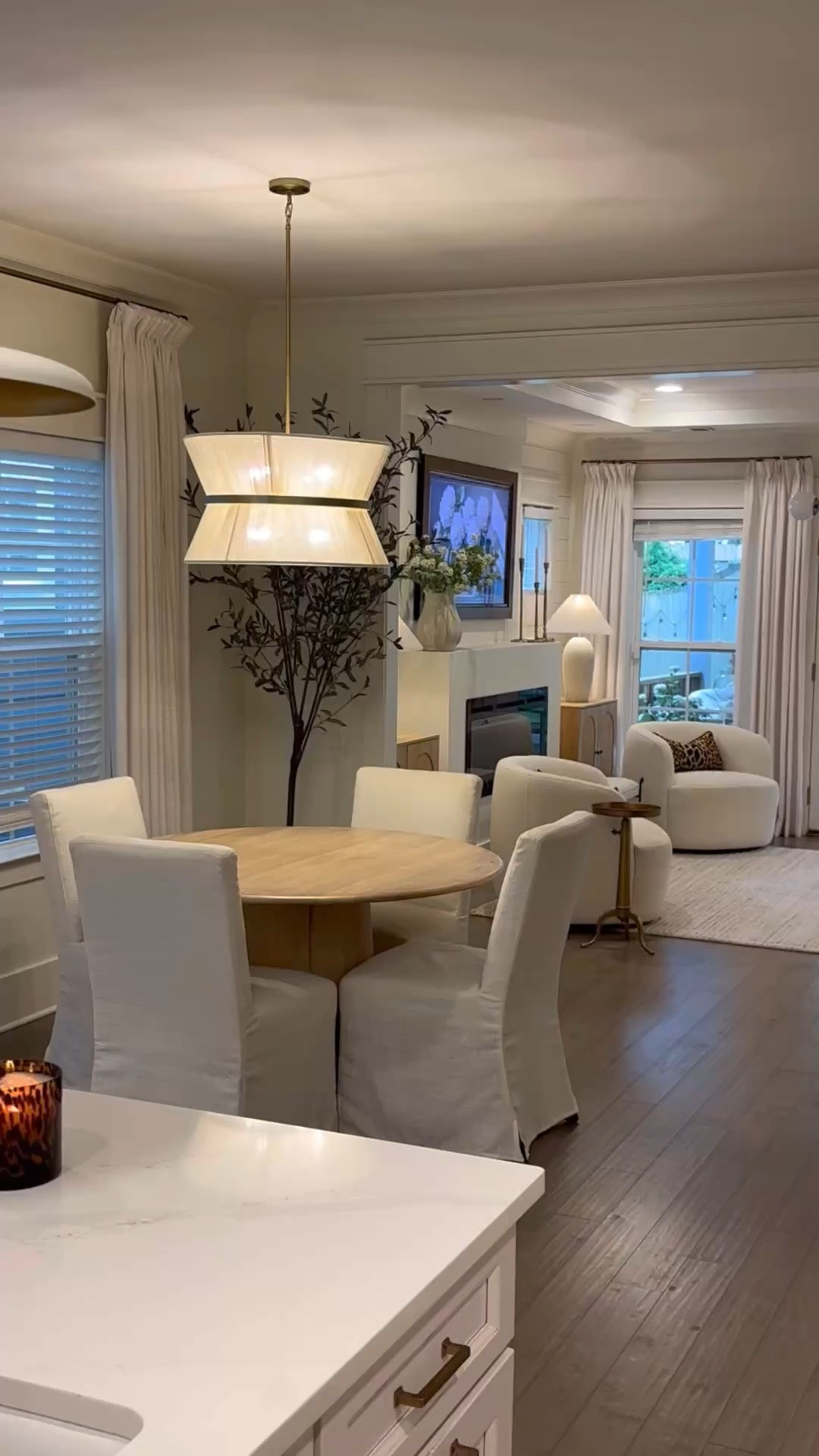 Round dining table set up 🤍 my light fixture is on sale today at Wayfair! 

#LTKHome #LTKvlog