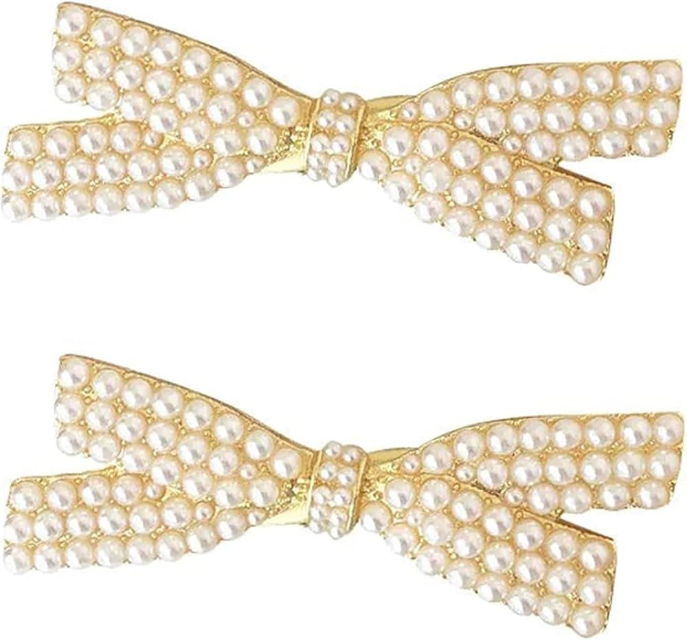 2 Pcs Pearl Bow Hair Clips, Handmade Elegant Hair Pins, Gold Metal Hairpin Hair Accessories Headw... | Amazon (US)