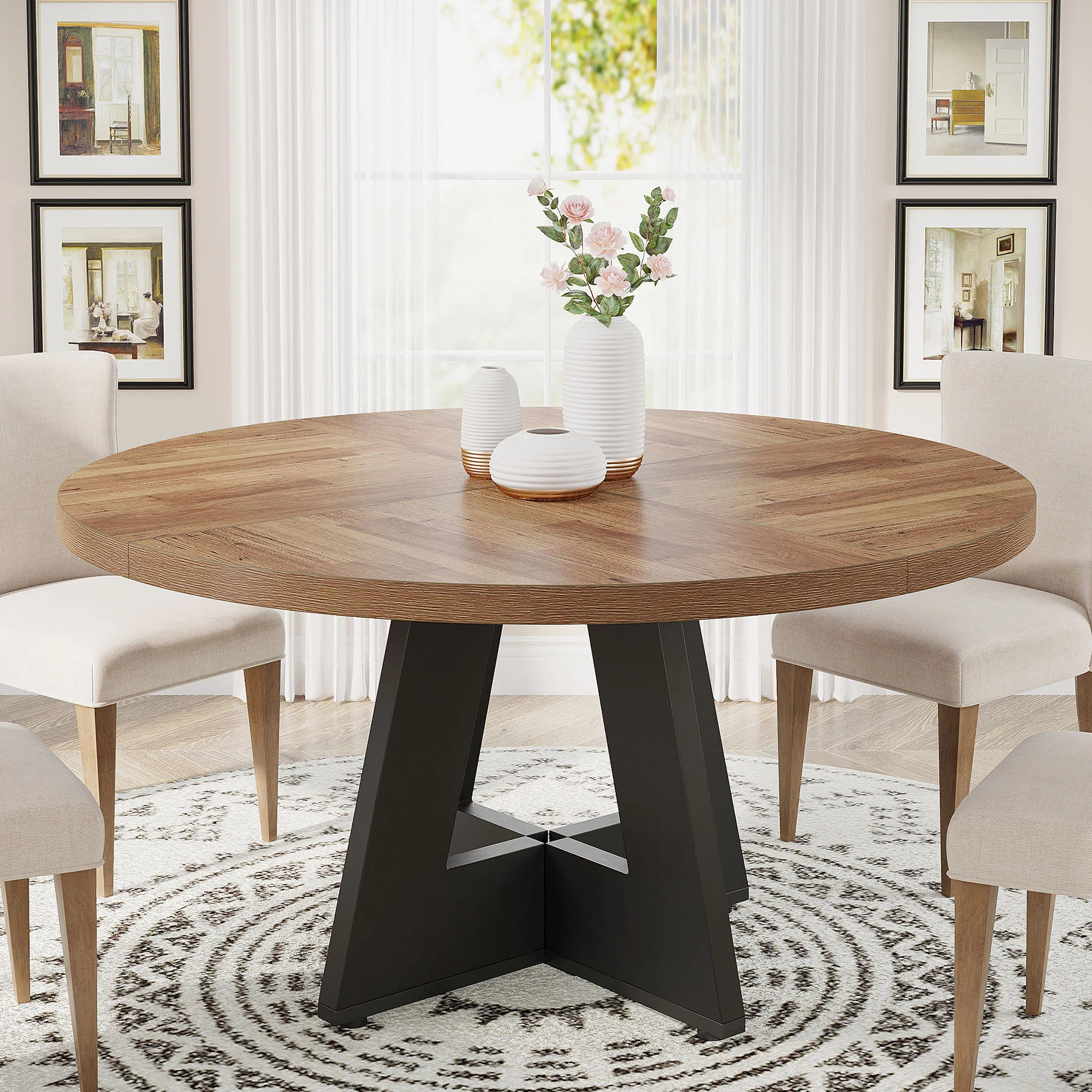 47 Inch Round Dining Table for 4 Farmhouse Kitchen Table | Wayfair North America