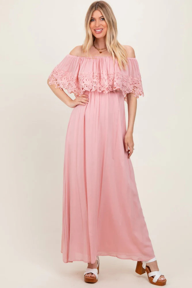 Pink Lace Off Shoulder Maxi Dress | PinkBlush Maternity