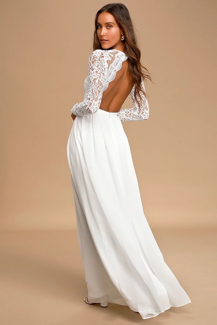 Awaken My Love White Long Sleeve Lace Maxi Dress | Lulus (US)