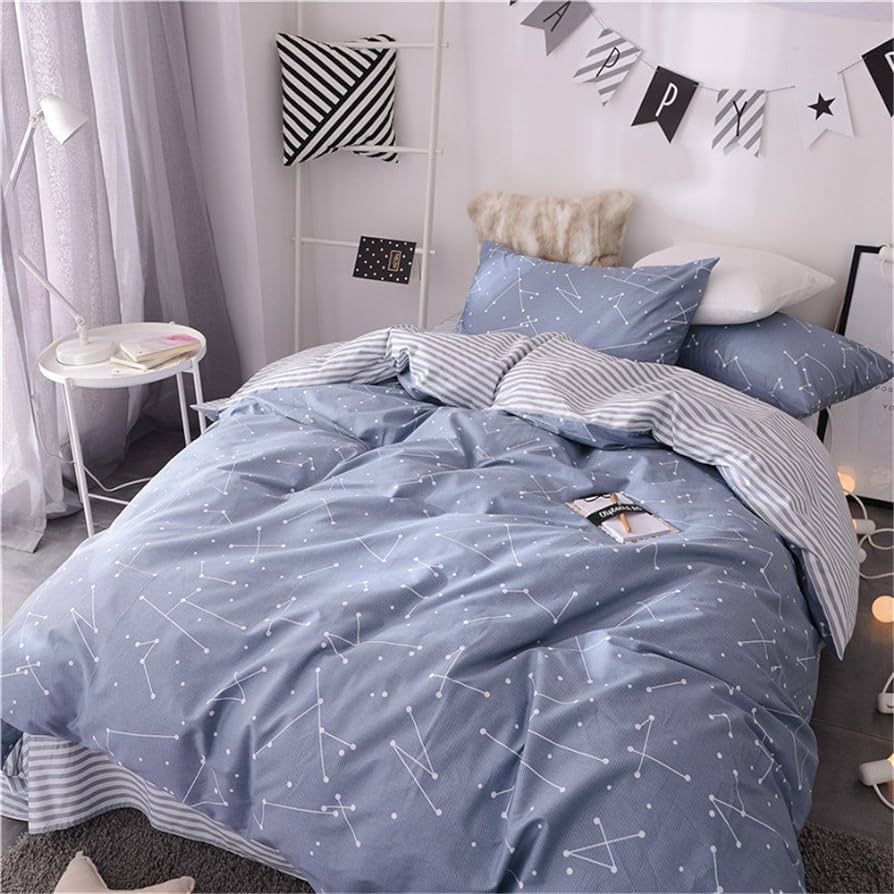 VM VOUGEMARKET Kids Duvet Cover Set Twin Blue,Premium Cotton Constellation Stars Printed Bedding ... | Amazon (US)