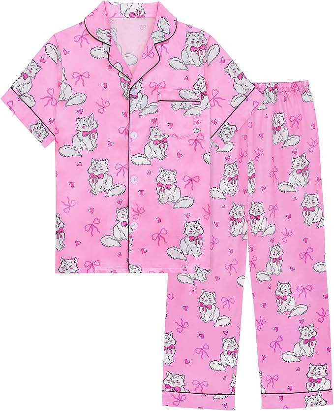Sylfairy Girls Pajamas Silk PJS Set Rainbow Unicorn Sleepwear Short Sleeve Long Pants Jammies for... | Amazon (US)