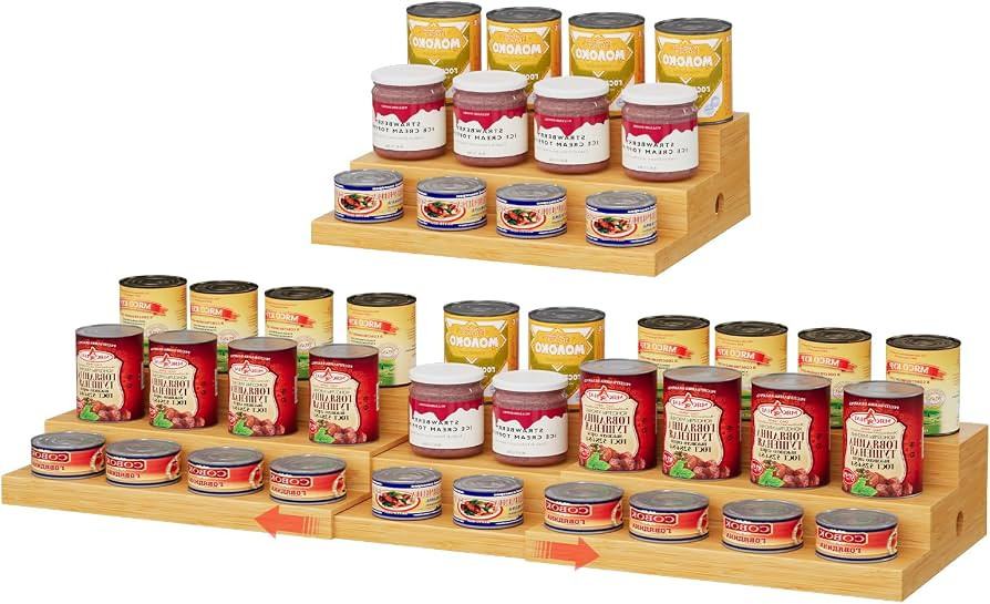 Extra-Long Expandable Bamboo Can Rack for Pantry – 3-Tier Adjustable Pantry Can Organizer, Larg... | Amazon (US)