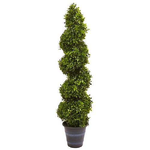 Nearly Natural 4 Ft. Boxwood Spiral Topiary Tree with Planter | HSN