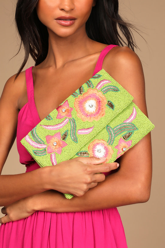 Tropi-Call You Later Green Floral Beaded Clutch | Lulus (US)