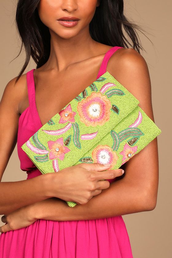 Tropi-Call You Later Green Floral Beaded Clutch | Lulus (US)