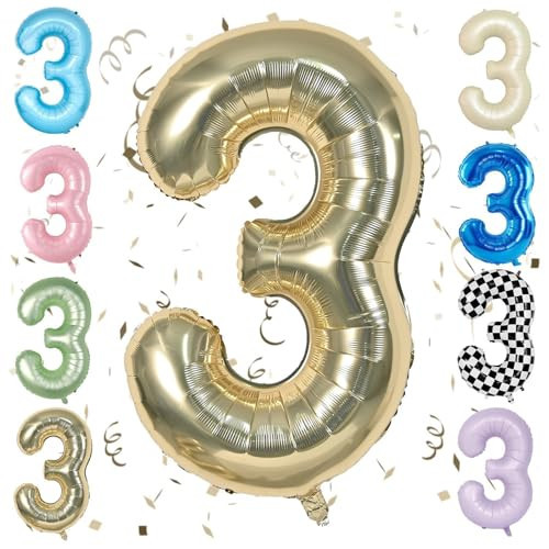 Gold 40 Inch Number 3 Balloon,Large Self Inflating Champagne Foil Number Balloons 0-9 for Boys Girls,Digit Three Balloons for 3rd Birthday Party Decorations Supplies | Amazon (US)