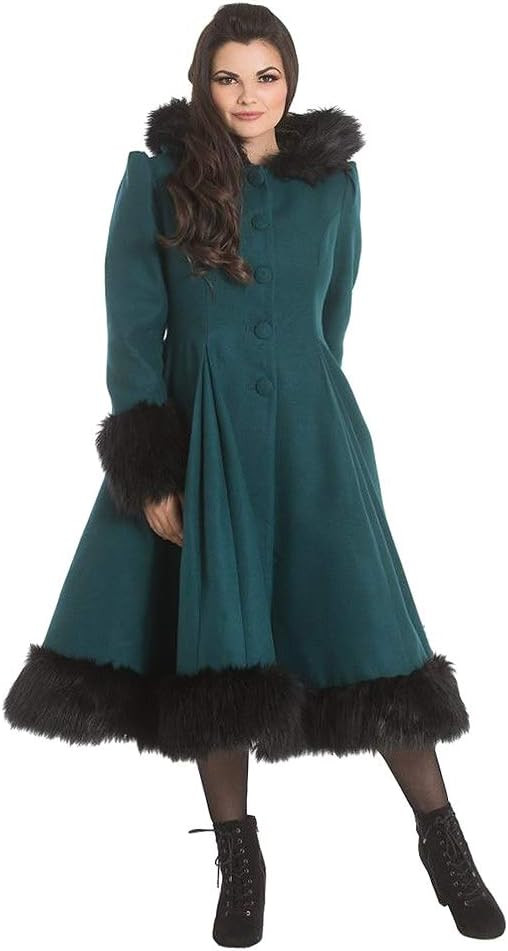 Hell Bunny Elvira Coat Frauen Mantel petrol Casual Wear, Fashion & Style, Rockabilly, Rockwear | Amazon (DE)