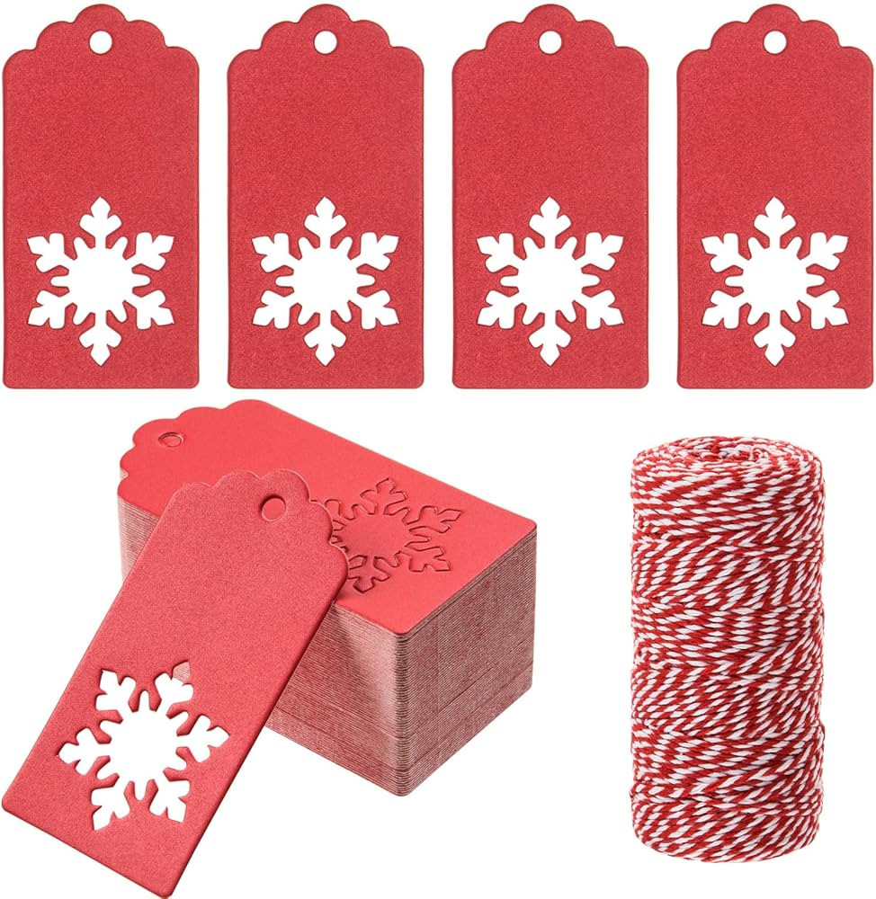 360 Pcs Christmas Gift Tags Red Paper Snowflakes Gift Tags with Hole Rectangle Hanging Gift Label... | Amazon (US)