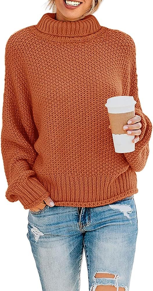ZESICA Women's Fall Long Sleeve Turtleneck Casual Loose Chunky Knitted Pullover Sweater Jumper To... | Amazon (US)